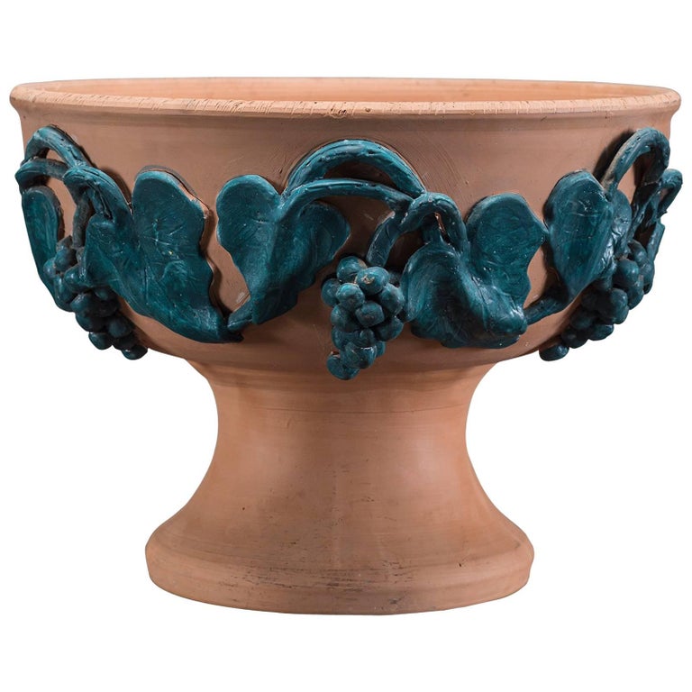 Vintage Italian Terra Cotta Bowl with Green Grape Vines by Solimene