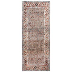 Multicolored Antique Persian Malayer Runner with Blue Background, Floral Motifs