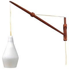 1950s Teak Fishing Rod Arc Wall Lamp Light Pendant Johansson-Pape Orno Finland