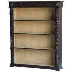 Antique English Carved Oak Bookcase Display Cabinet, circa 1890