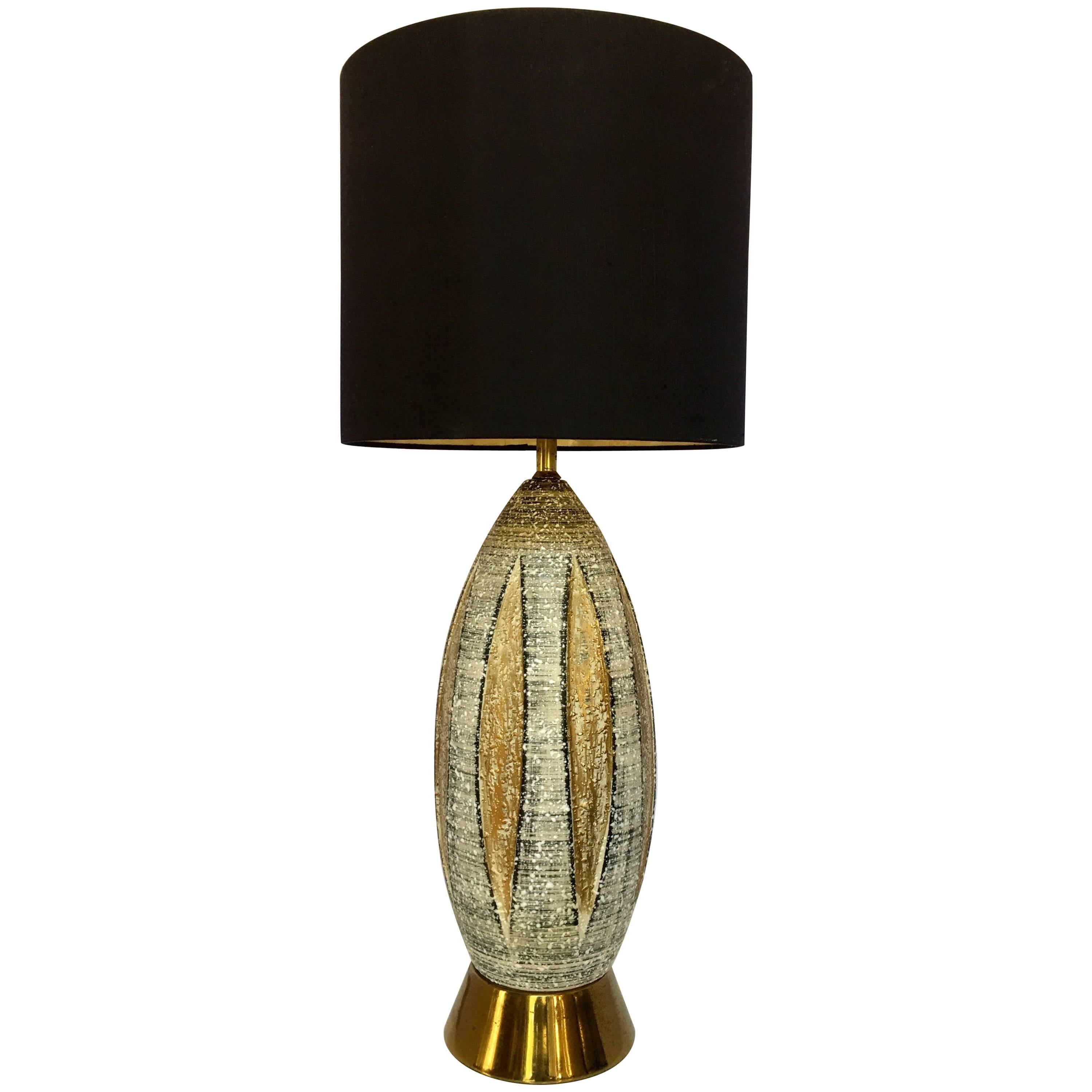 Mid-Century Modern Bitossi Style Ceramic and Brass Table Lamp, Italy