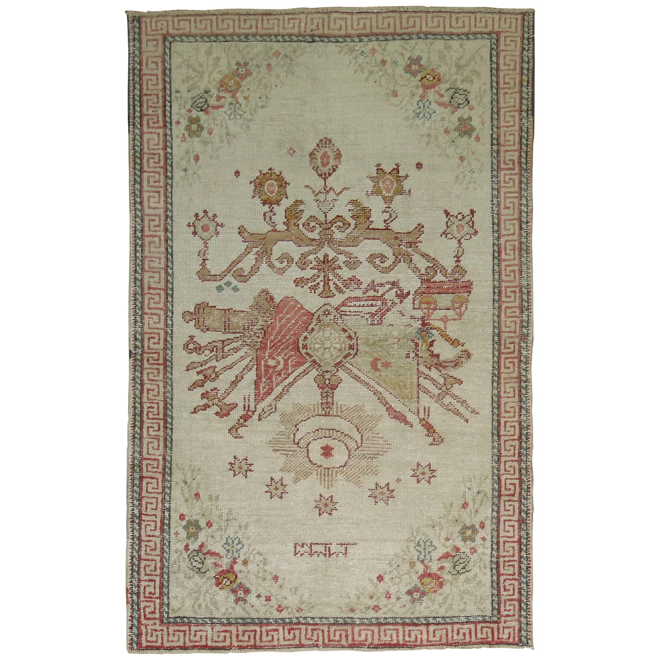 Ivory Antique Turkish Ghiordes Rug For Sale