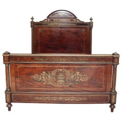 19th Century French Mahogany and Brass Inlaid Bed