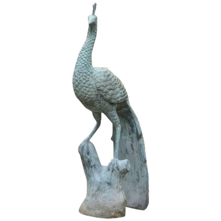 Contemporary Patinated Peacock Sculpture