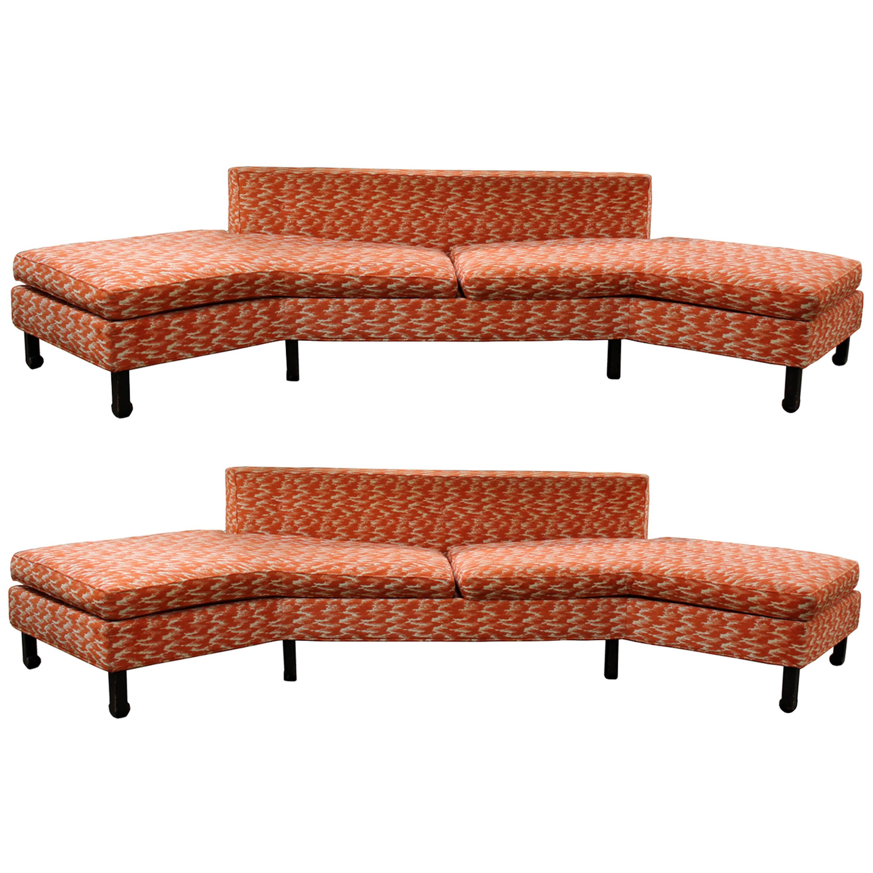 Mid-Century Modern Pair of Rare Curved Sofas Sectional Dunbar Baker Style Asian