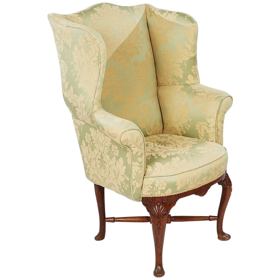 18th Century Mahogany Fully Upholstered Wing Chair For Sale