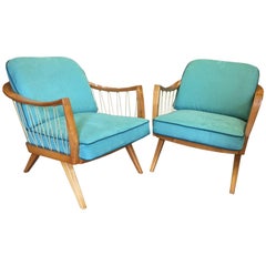 Stunning Pair of Cherry Framed Midcentury Lounge Chairs