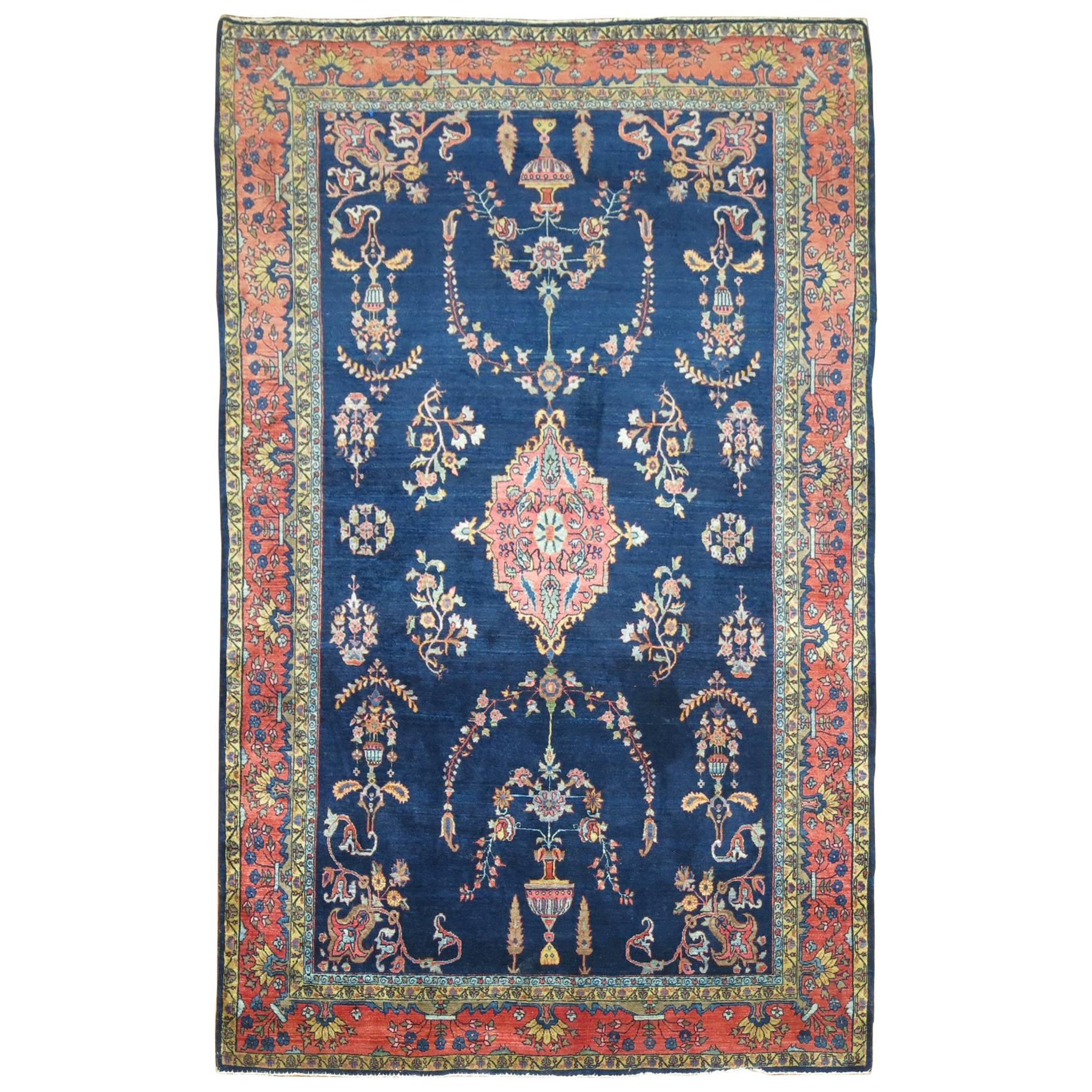 Exceptional Blue Antique Mohajeran Persian Sarouk Rug