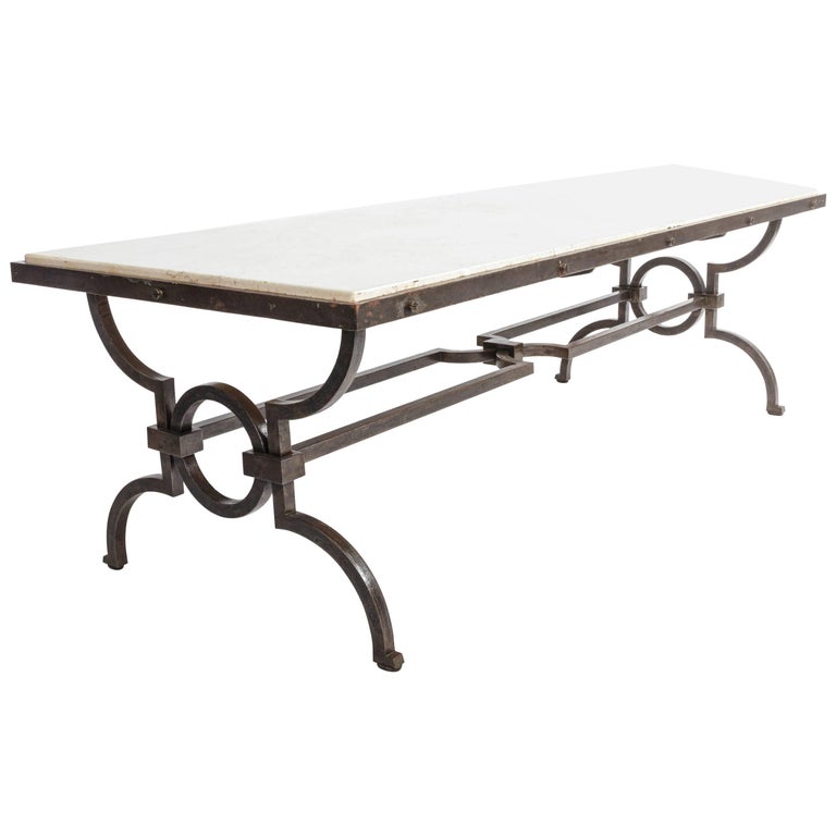 Black Patinated And Gilded Wrought Iron Coffee Table By Gilbert Poillerat