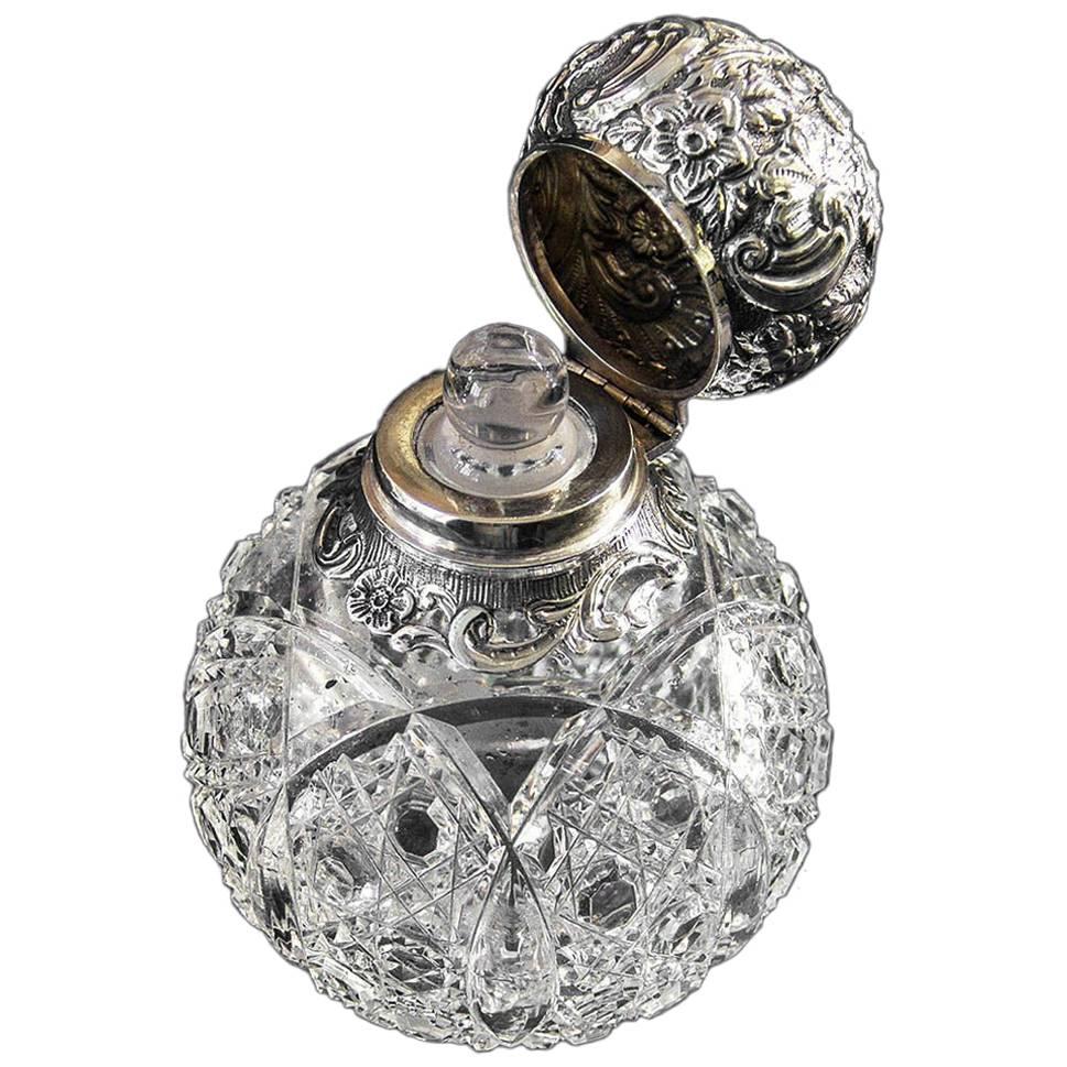 Antique English Victorian Silver Topped Scent Bottle