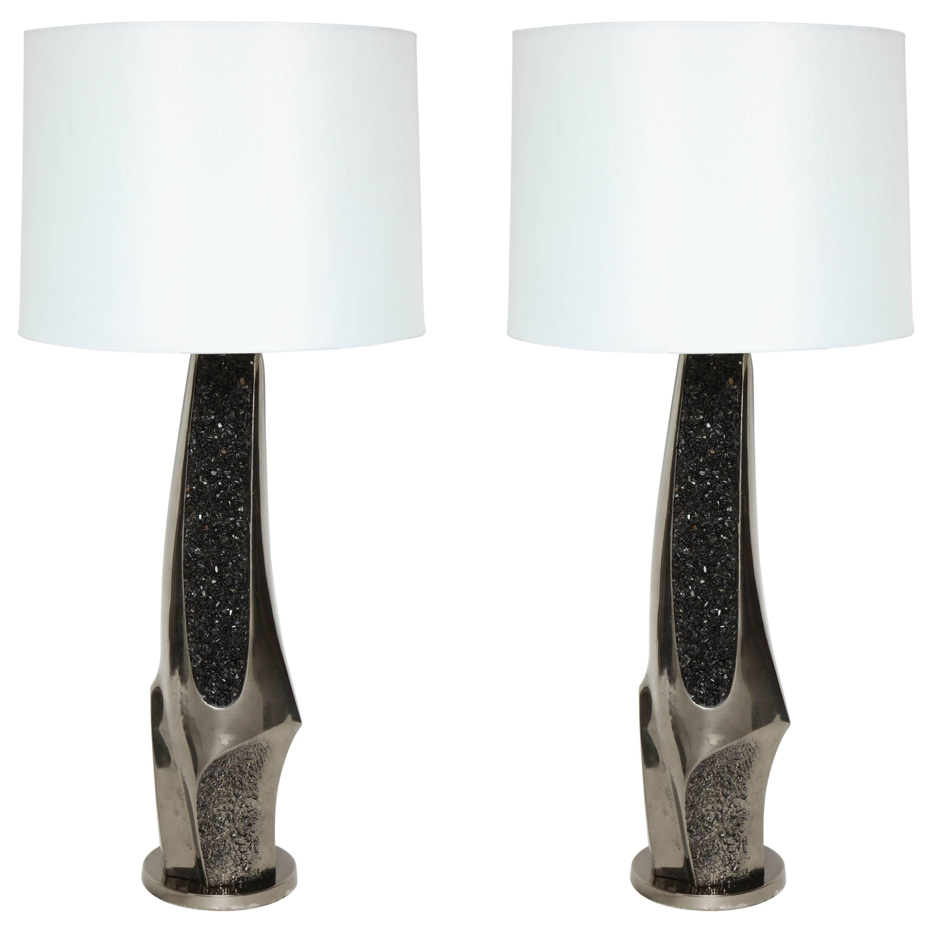 Lampes sculpturales Laurel en quartz noir et bronze en vente