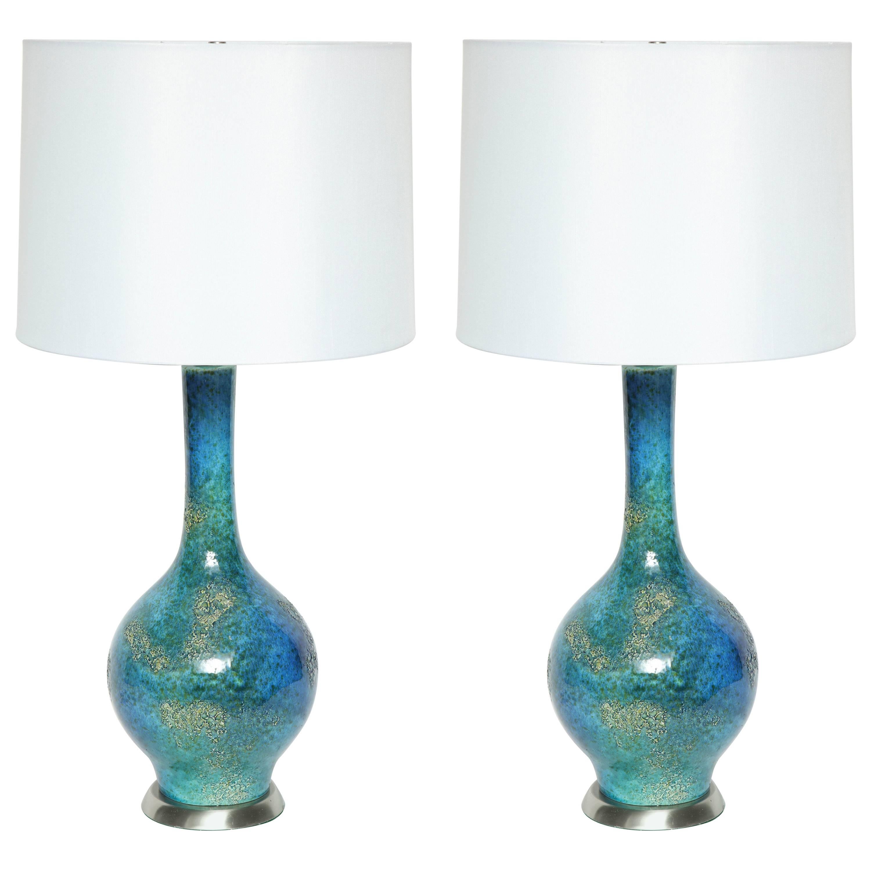 Midcentury Blue/Green Etruscan Glazed Lamps