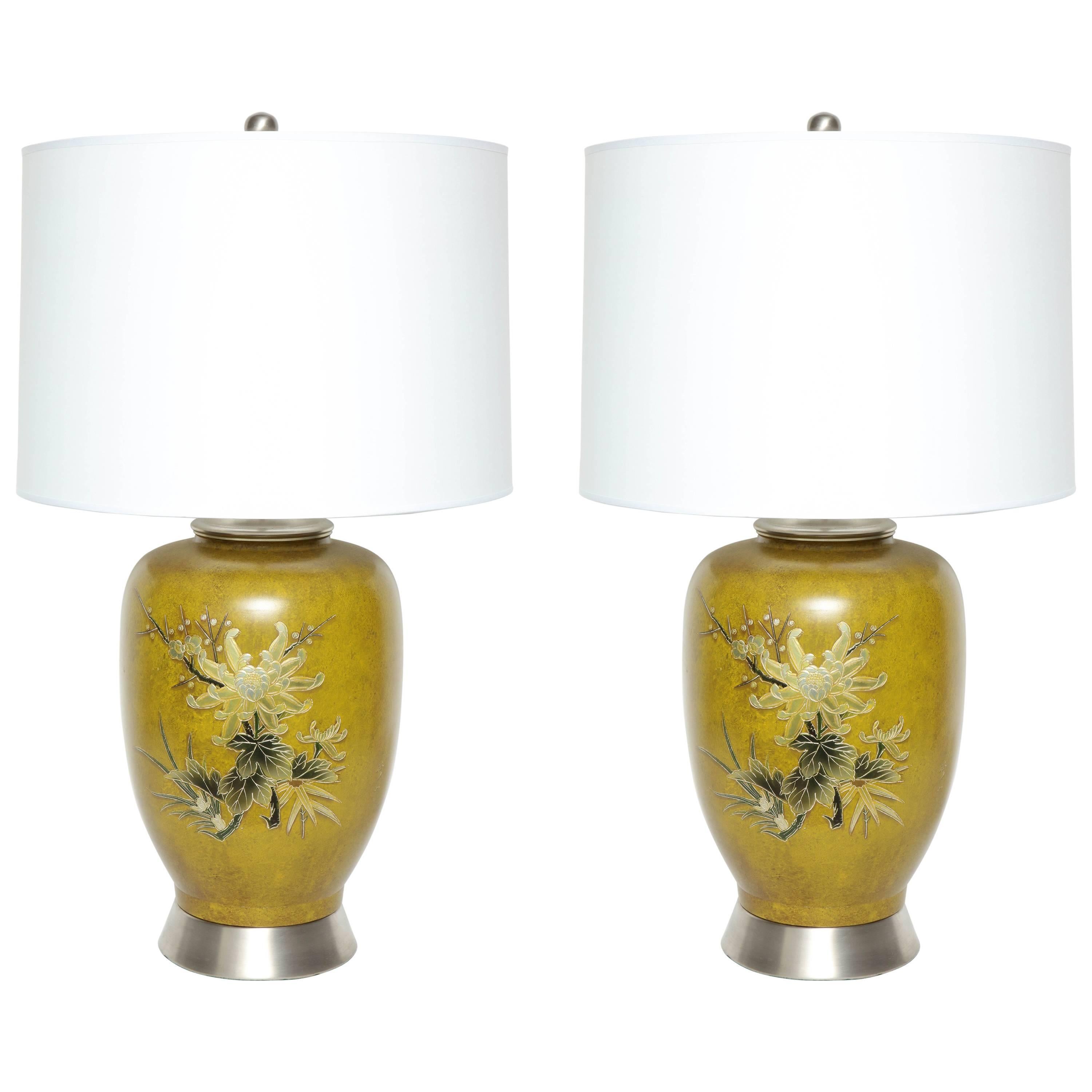 Marbro Ochre Glazed Porcelain Lamps