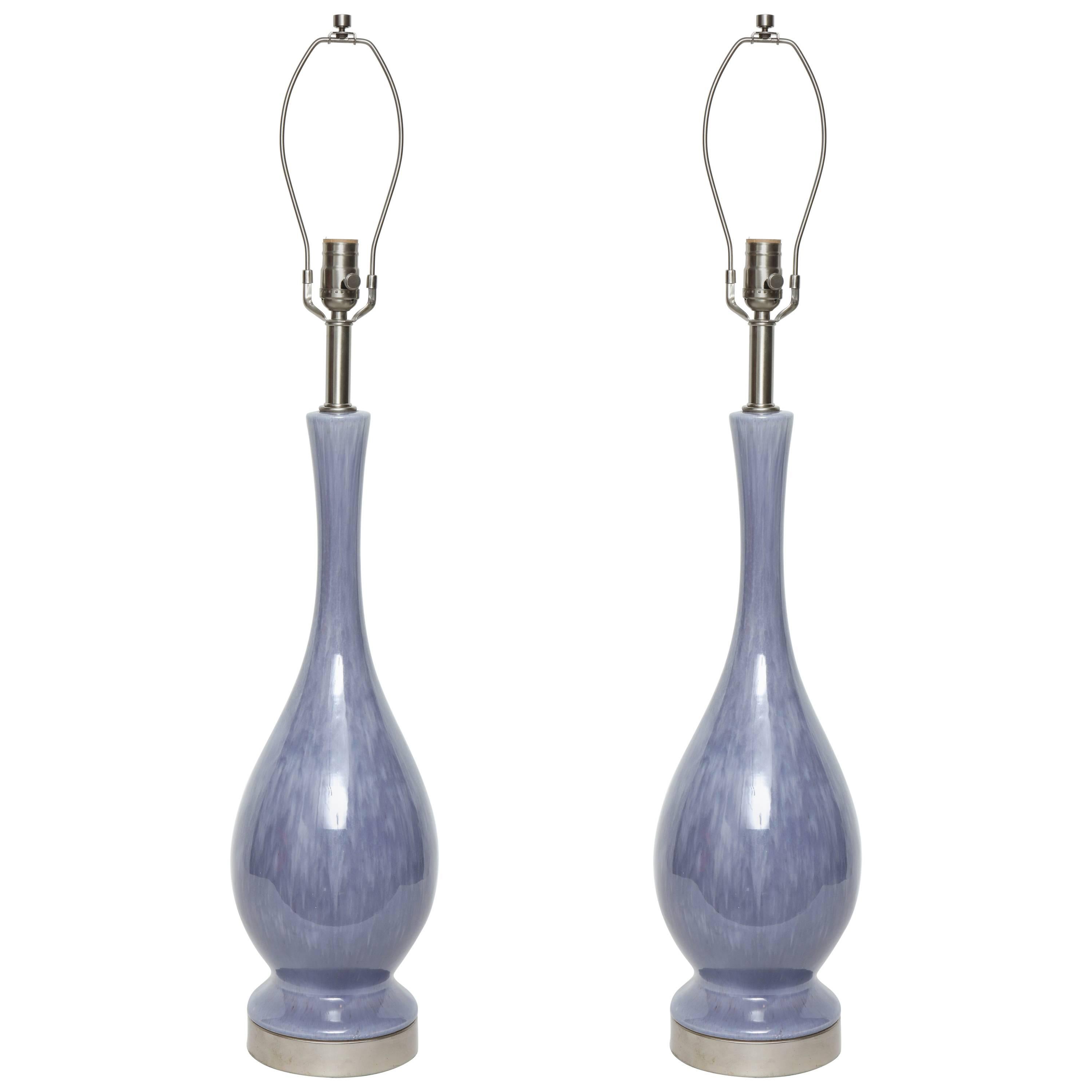 Midcentury Lilac Glazed Lamps