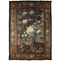 Antique Aubusson Verdure Landscape Tapestry.