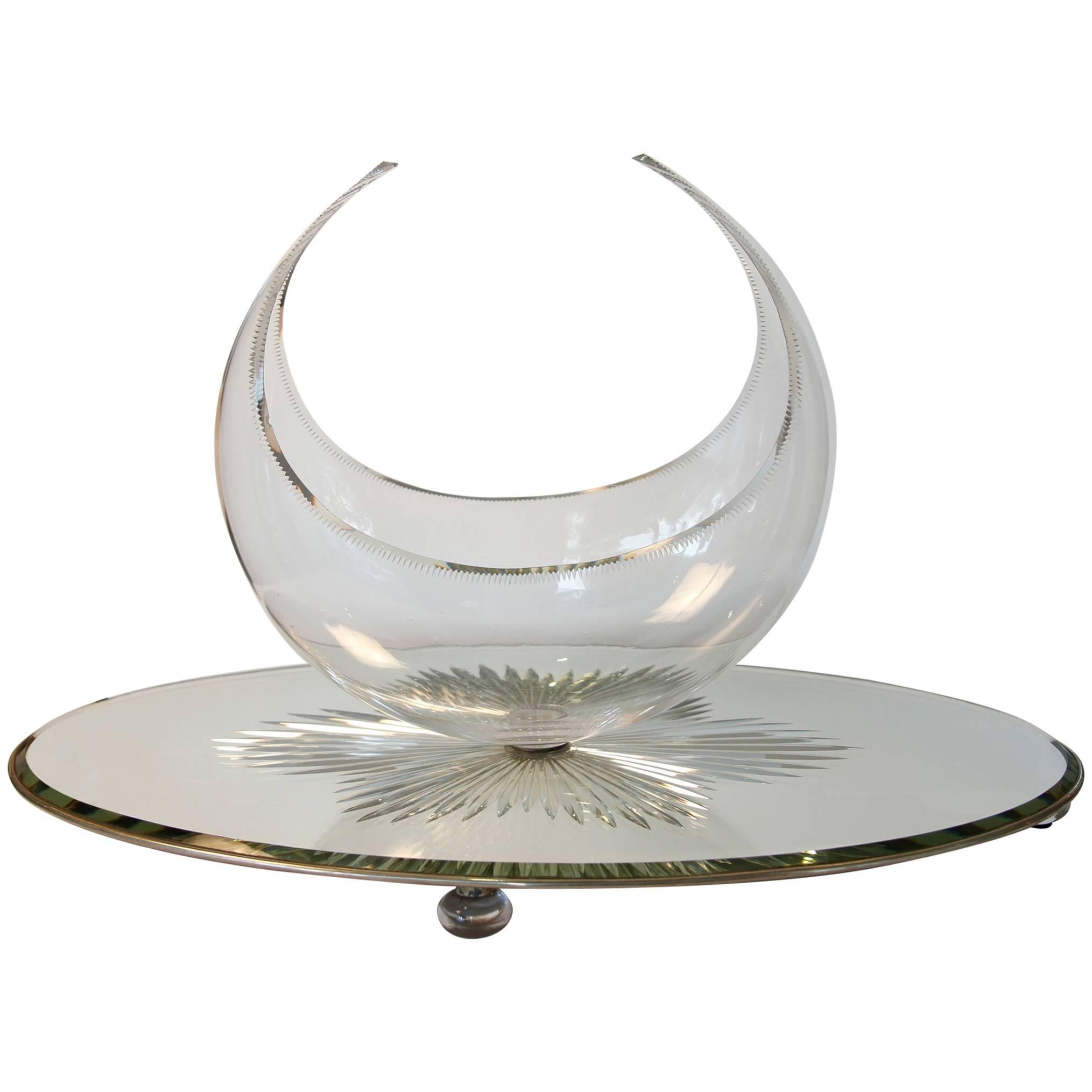 Art Deco Glass Centre Bowl on Reverse Cut Mirror Plateau For Sale