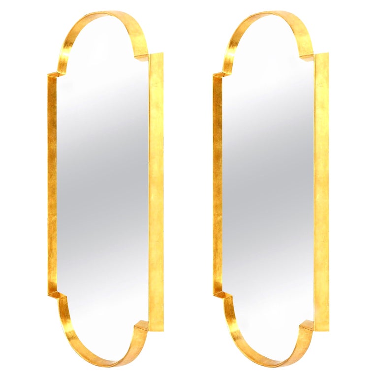 Mirrors, Pair of Tall Gold Leaf Mirrors, Mid-Century Design, Designed by Area ID For Sale