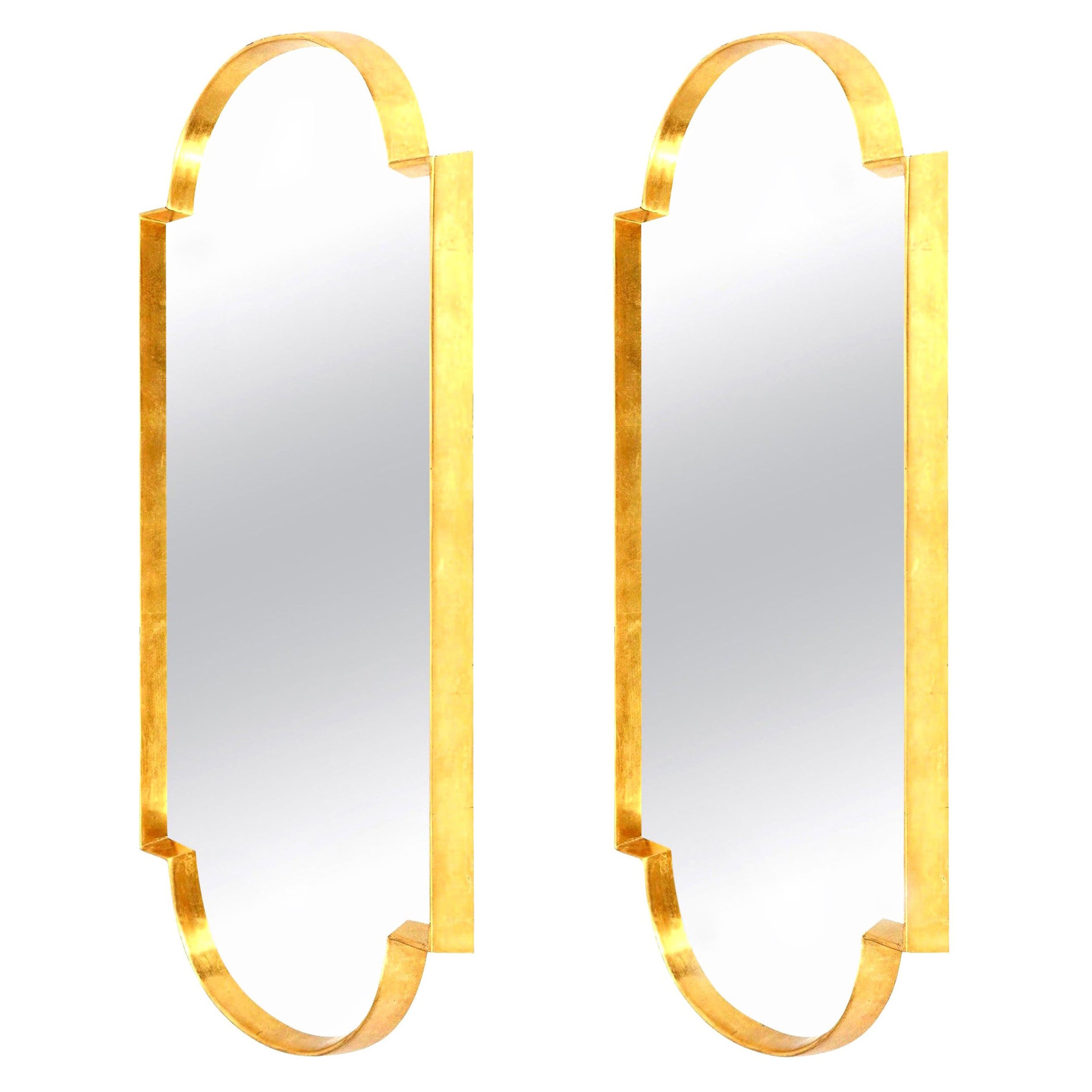 Mirrors, Pair of Tall Gold Leaf Mirrors, Designed by Area ID, Mid-Century Design For Sale