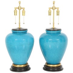 Pair of Cerulean Blue Glazed Lamps offered by PRIME Gallery