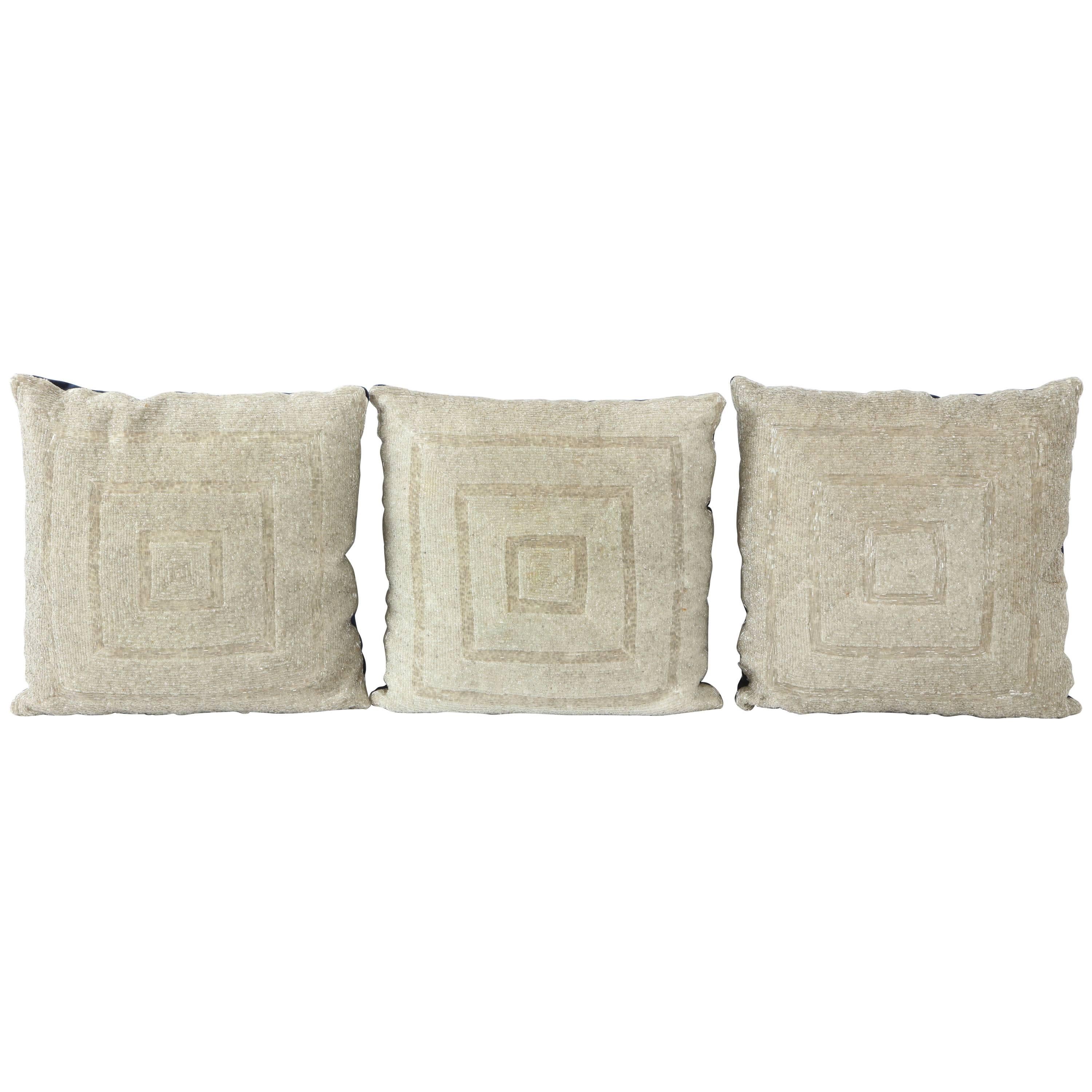 Trio of Vintage Beaded Pillows