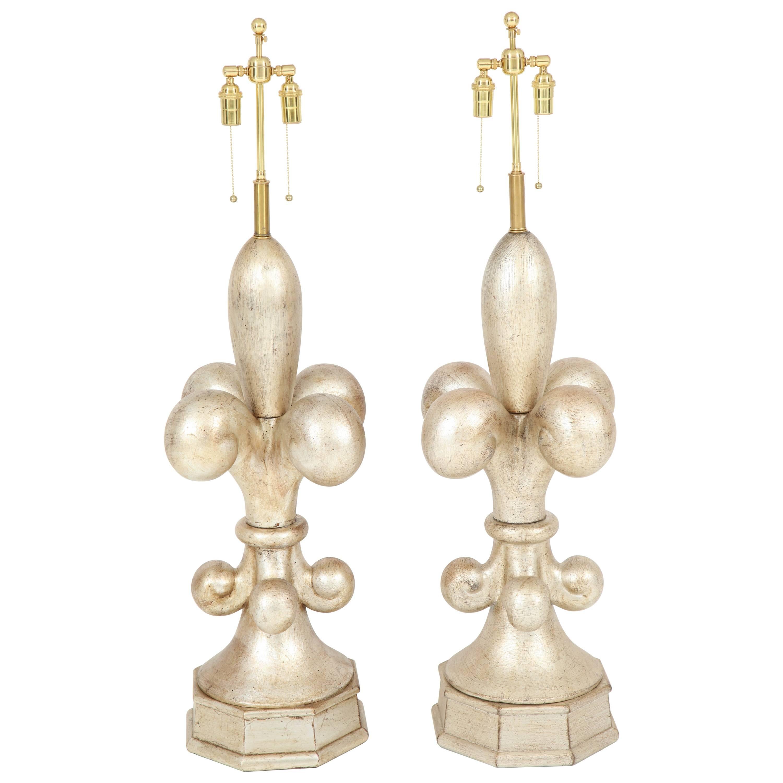 Spectacular Pair of Fleur-de-Lis Lamps by Marbro For Sale