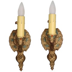 Antique Spanish Revival Polychrome Single Light Sconces, circa 1920s