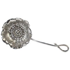 Antique Shiebler Sterling Silver Art Nouveau Figural Poppy Flower Tea Strainer