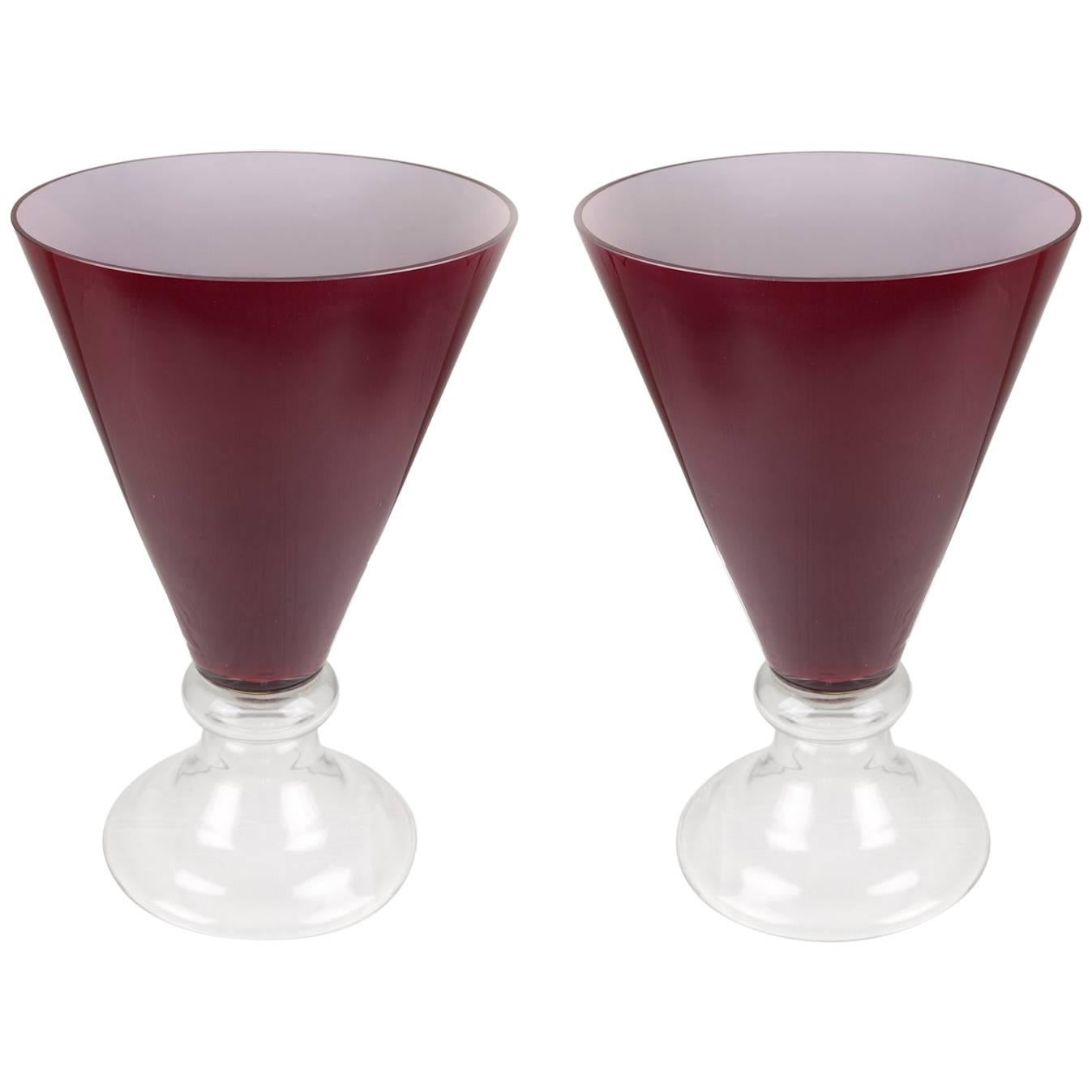 Pair of Czechoslovakian Red Glass Vases