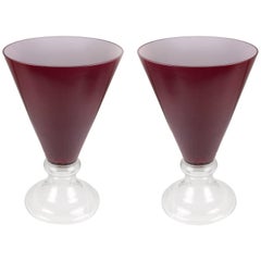 Pair of Czechoslovakian Red Glass Vases