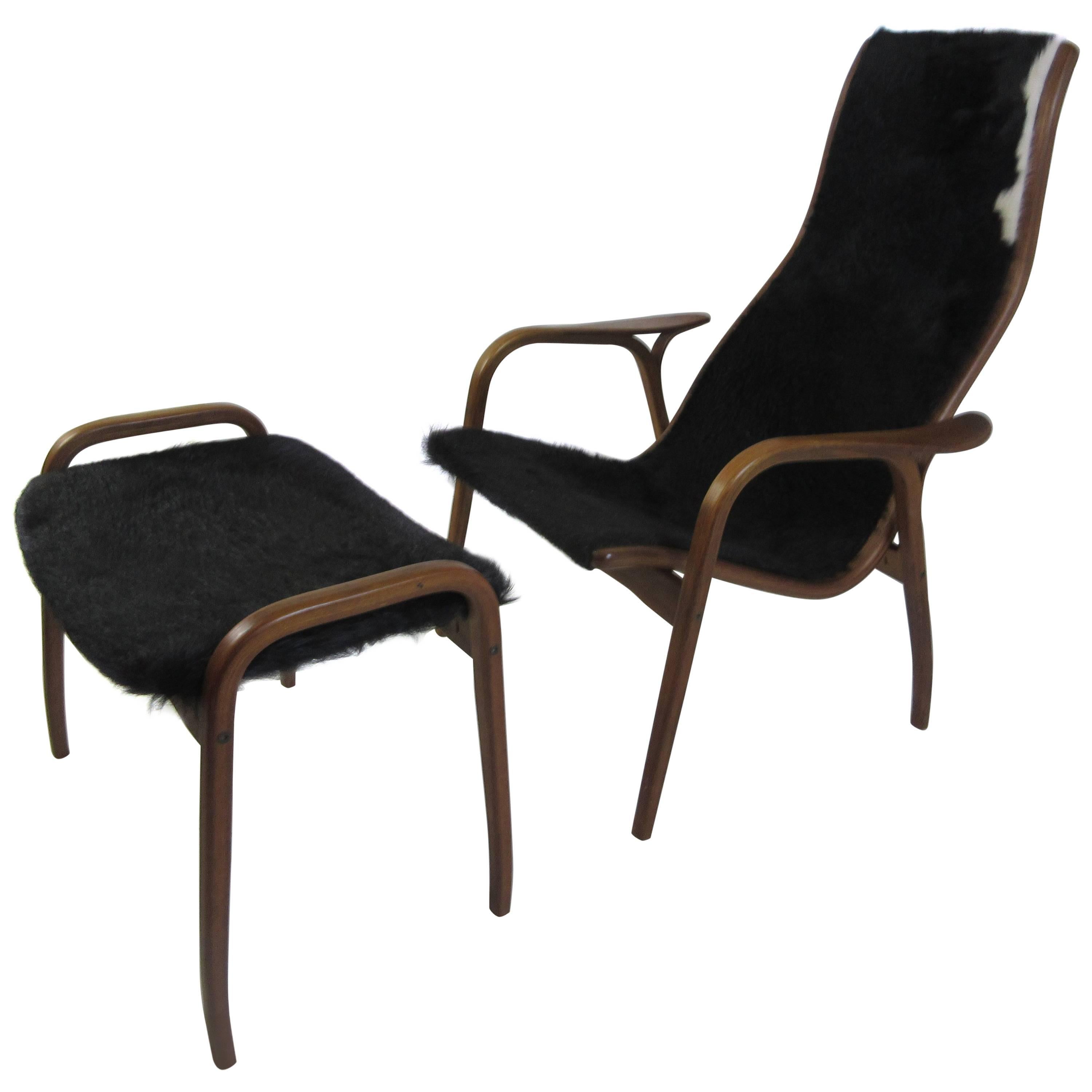 Yngve Ekstrom Lamino Chair and Ottoman by Swedese in Cow Hide