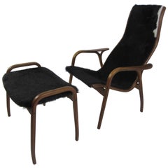 Vintage Yngve Ekstrom Lamino Chair and Ottoman by Swedese in Cow Hide