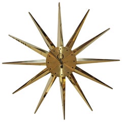 Retro Brass 12 Sunburst Wall Clock in the Manner of George Nelson