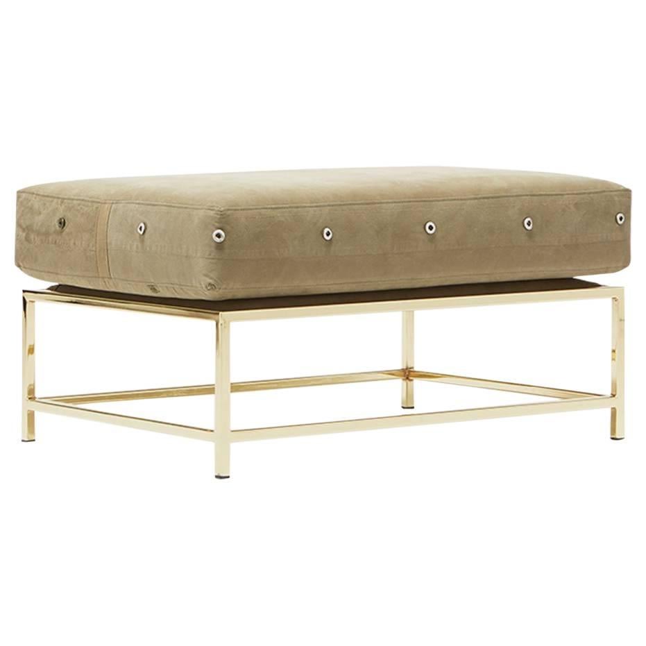 Vintage Military Canvas and Polished Brass Ottoman For Sale