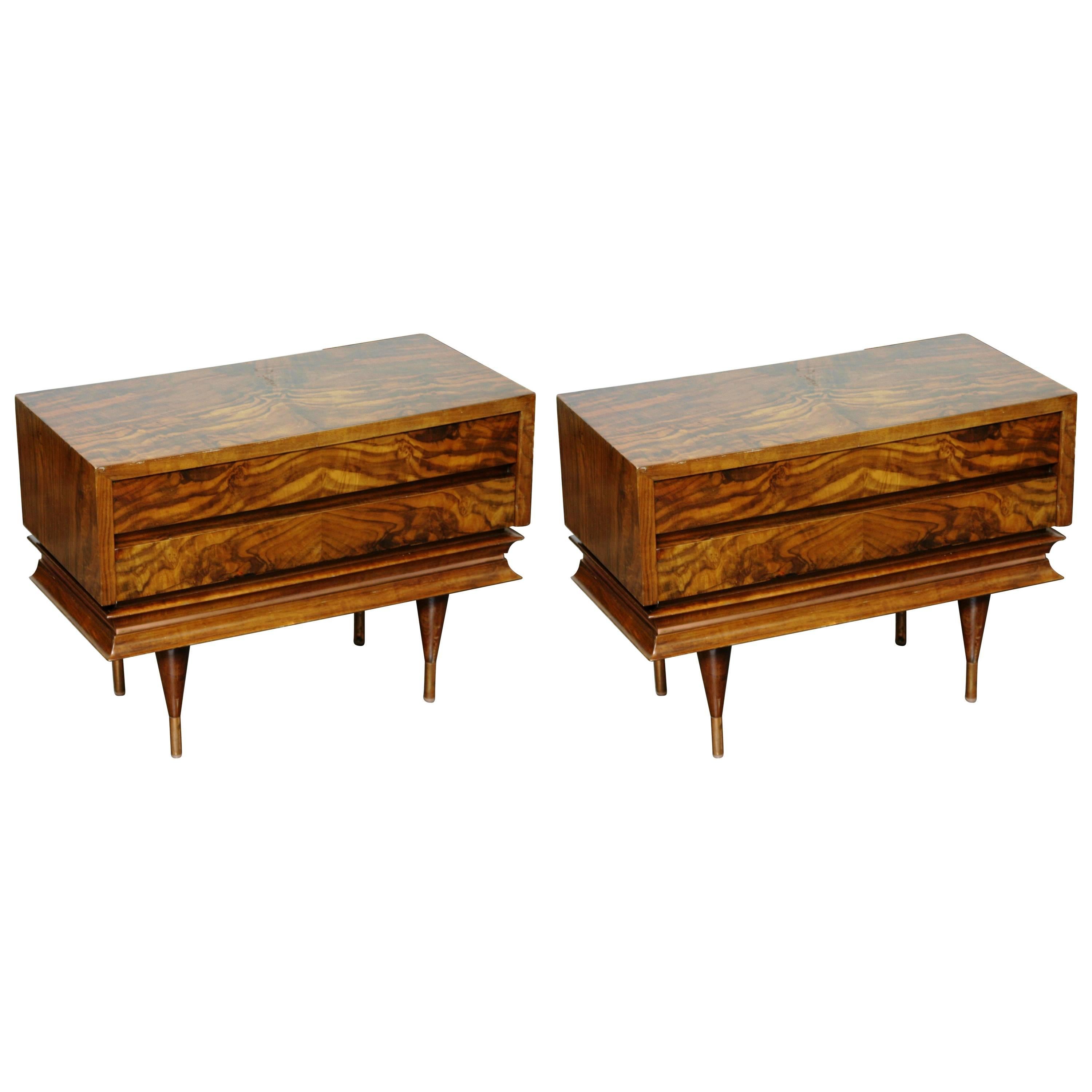 Pair of Gio Ponti Style Low Chest End Tables For Sale