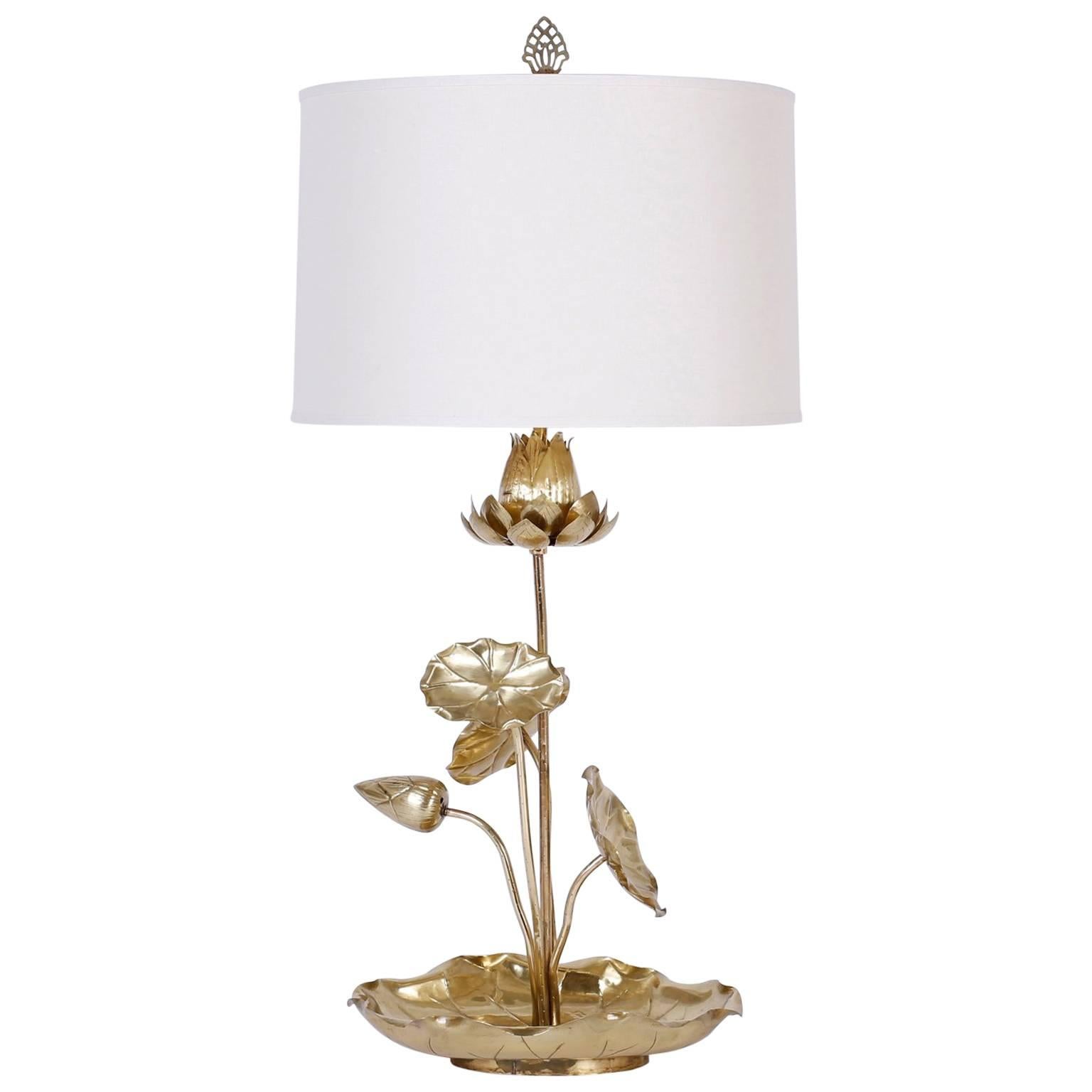 Tropical Brass Lotus Flower Table Lamp