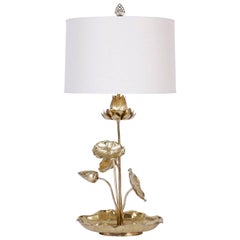 Vintage Tropical Brass Lotus Flower Table Lamp