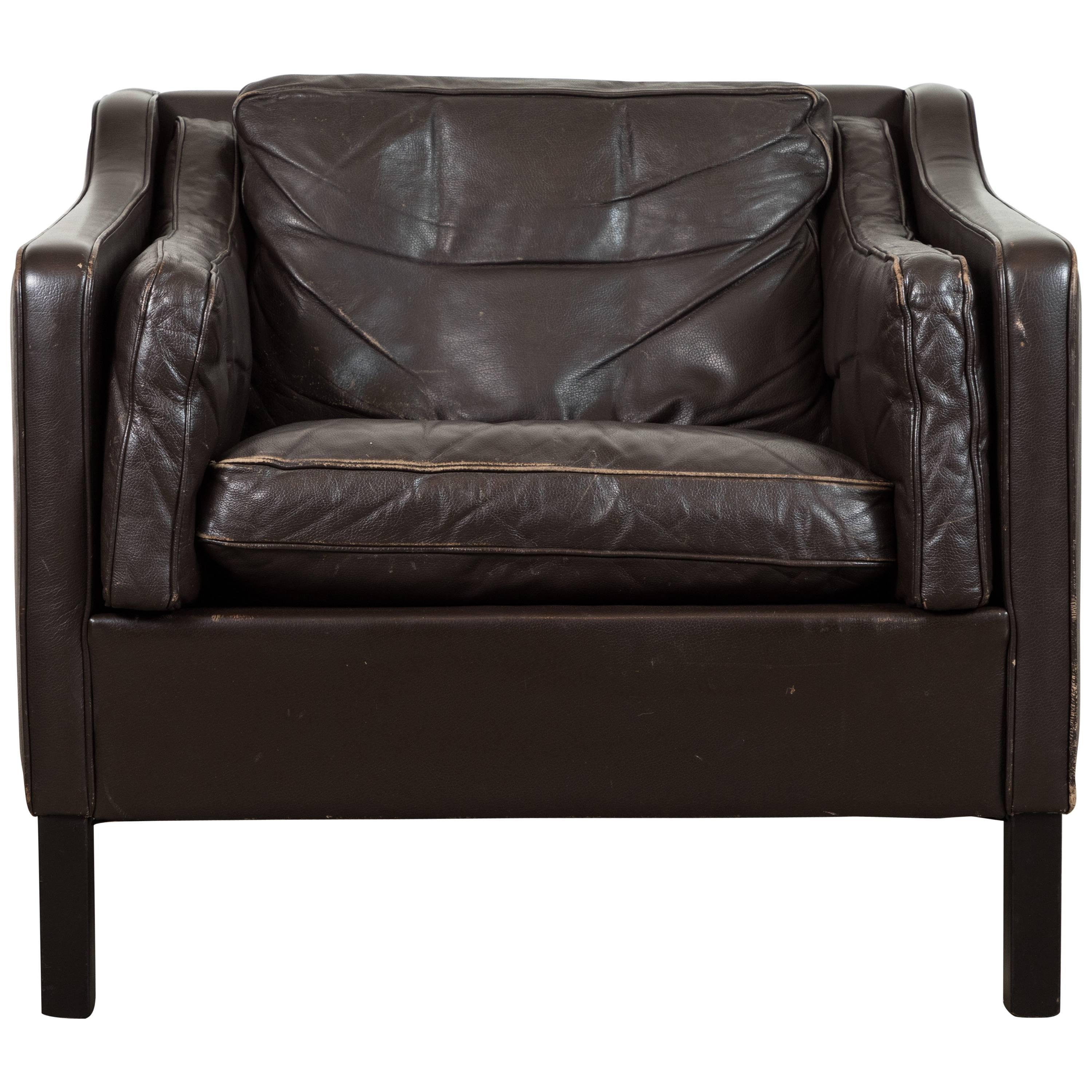 Danish Leather Club Chair in the Style of Børge Mogensen