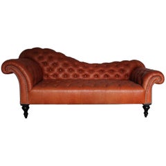 George Smith “Dog-Kennel Bed” Sofa/Chaise in Special-Order Tan-Brown Leather