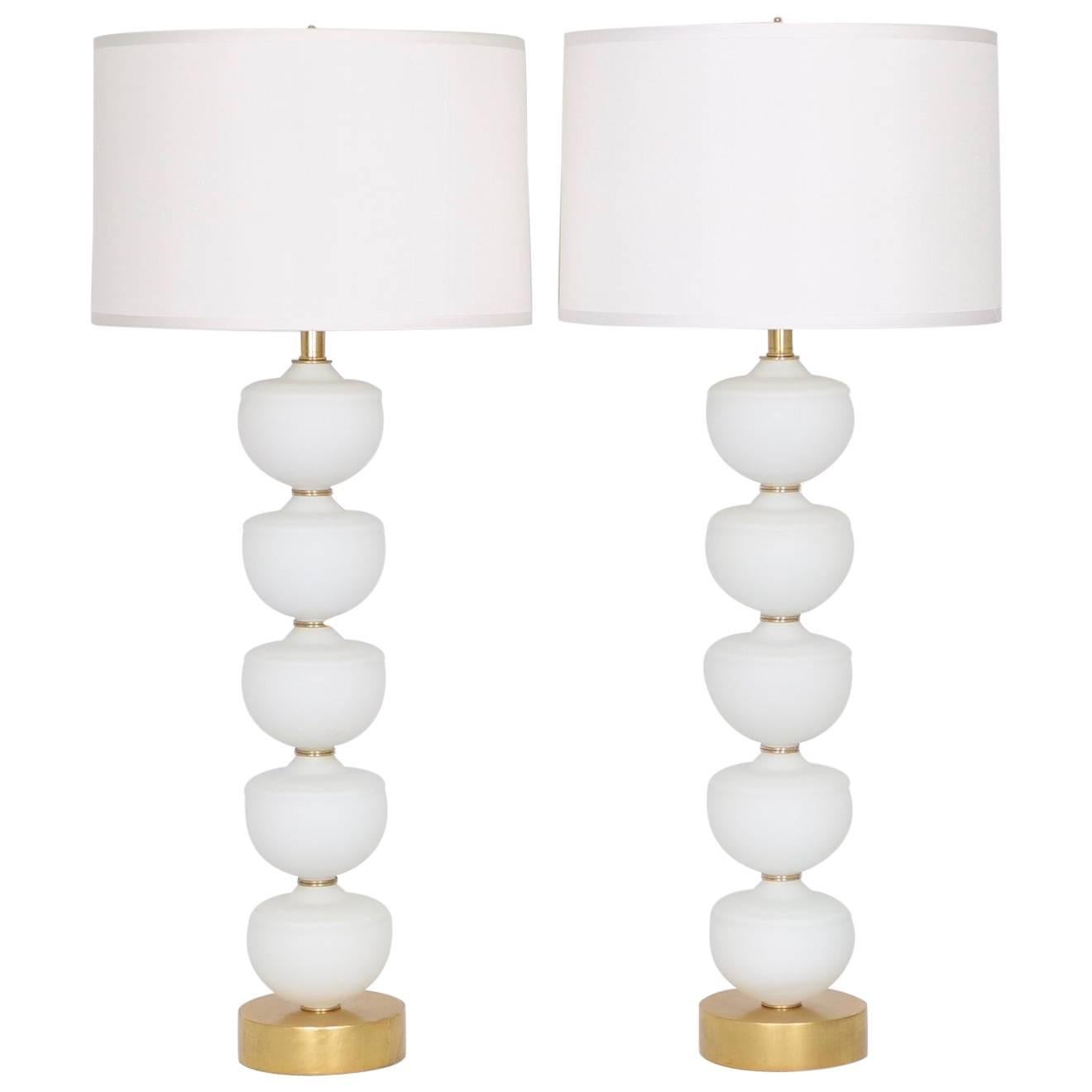 Monumental Pair of Murano Glass Font Lamps