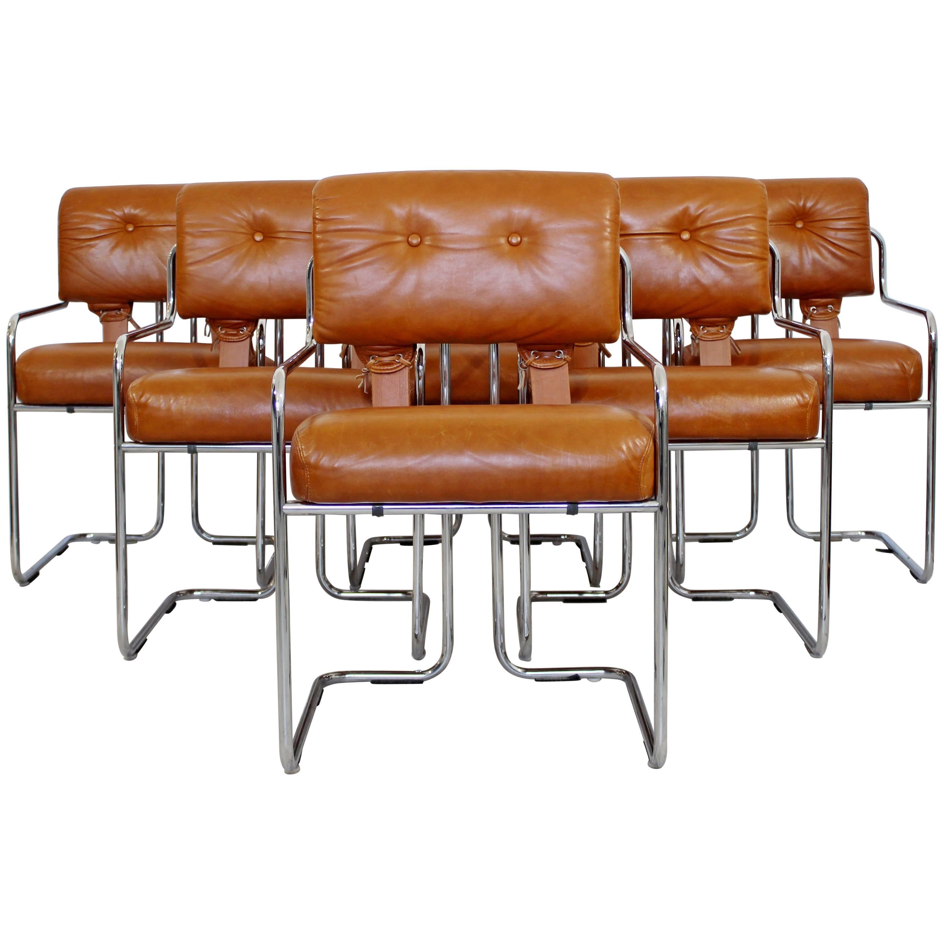 Mid-Century Modern Six Mariani Tucroma for Pace Chrome Dining Chairs Italian