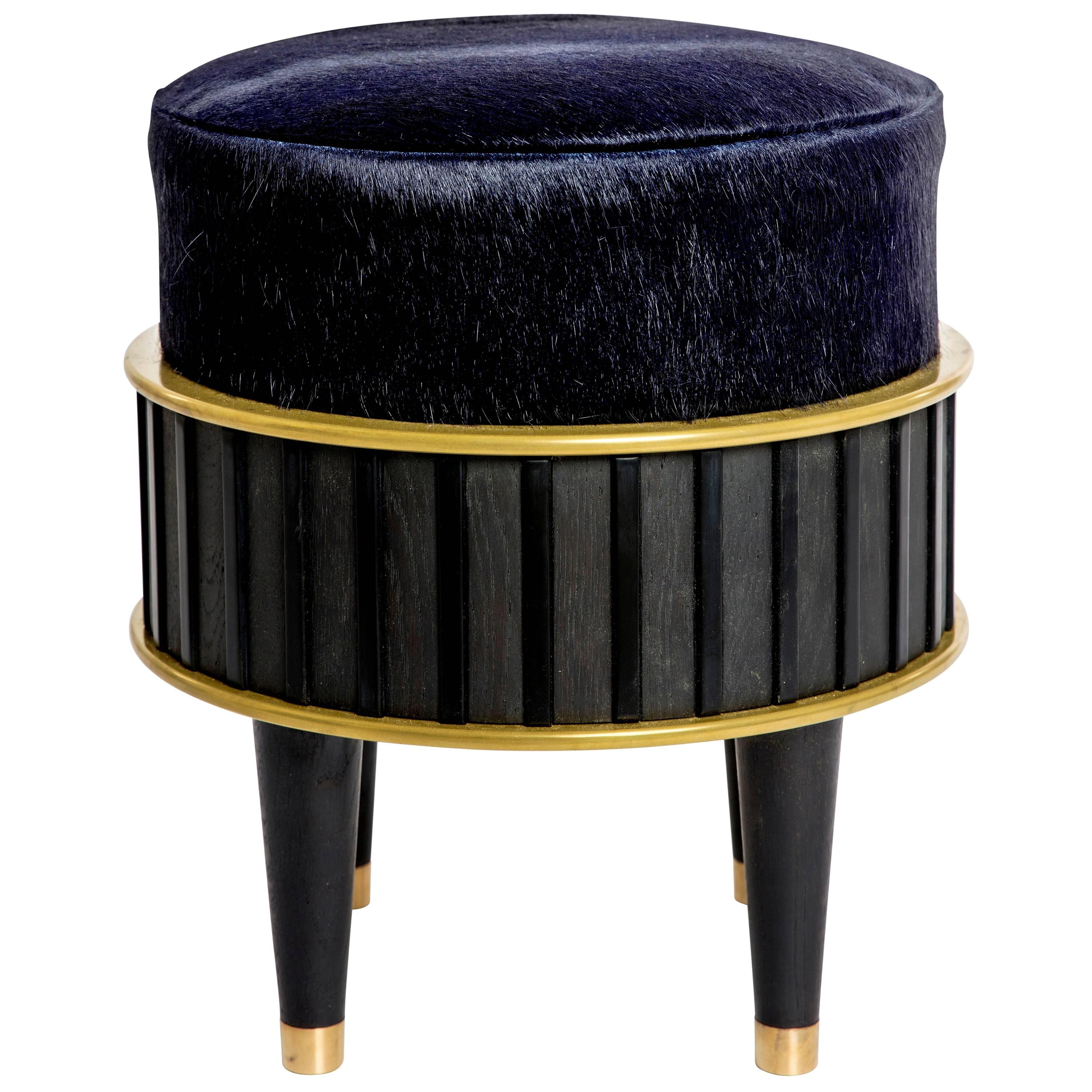 Oak and Brass 'Bisi' Stool by Felice James For Sale