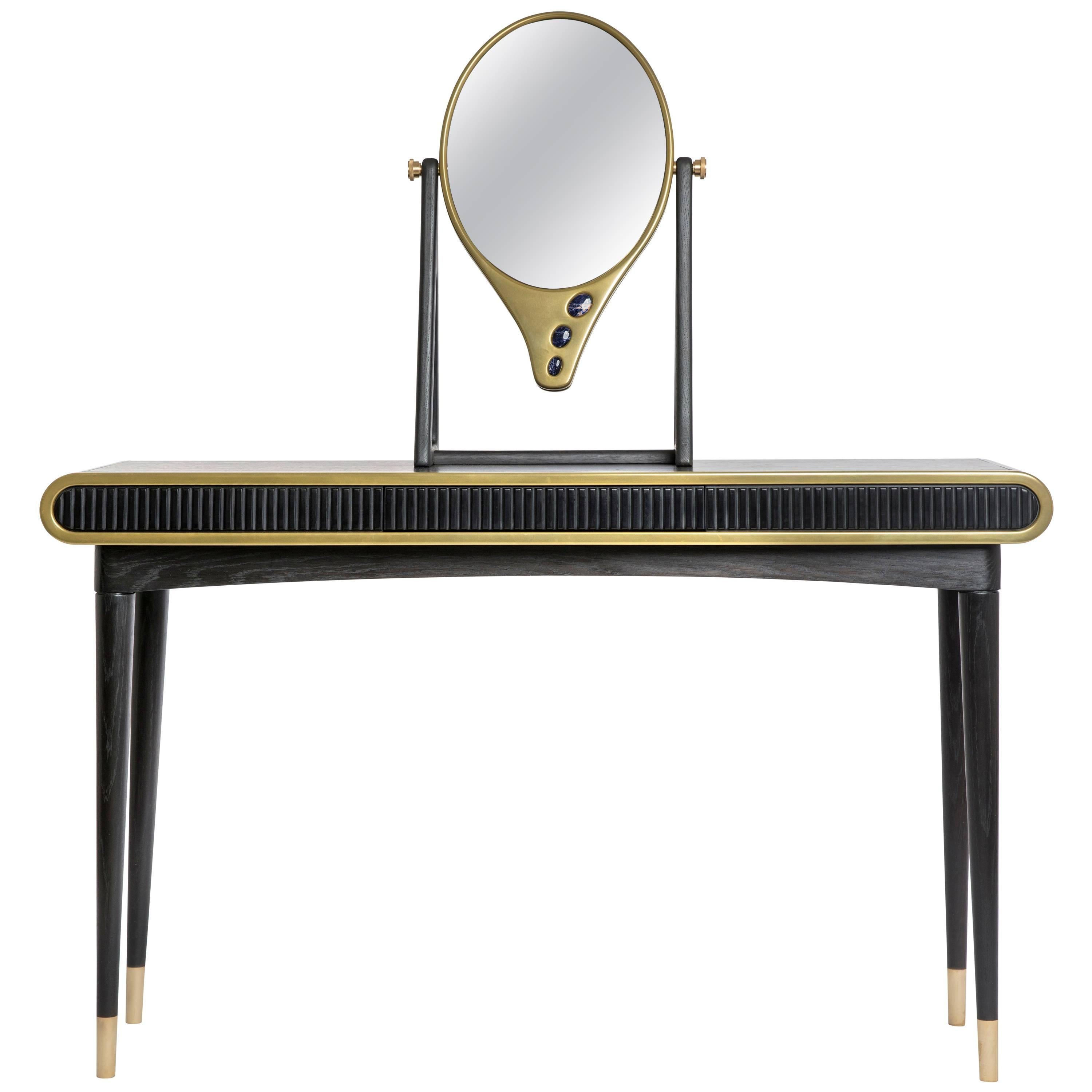 Oak and Brass 'Oriette' Vanity Table by Felice James For Sale