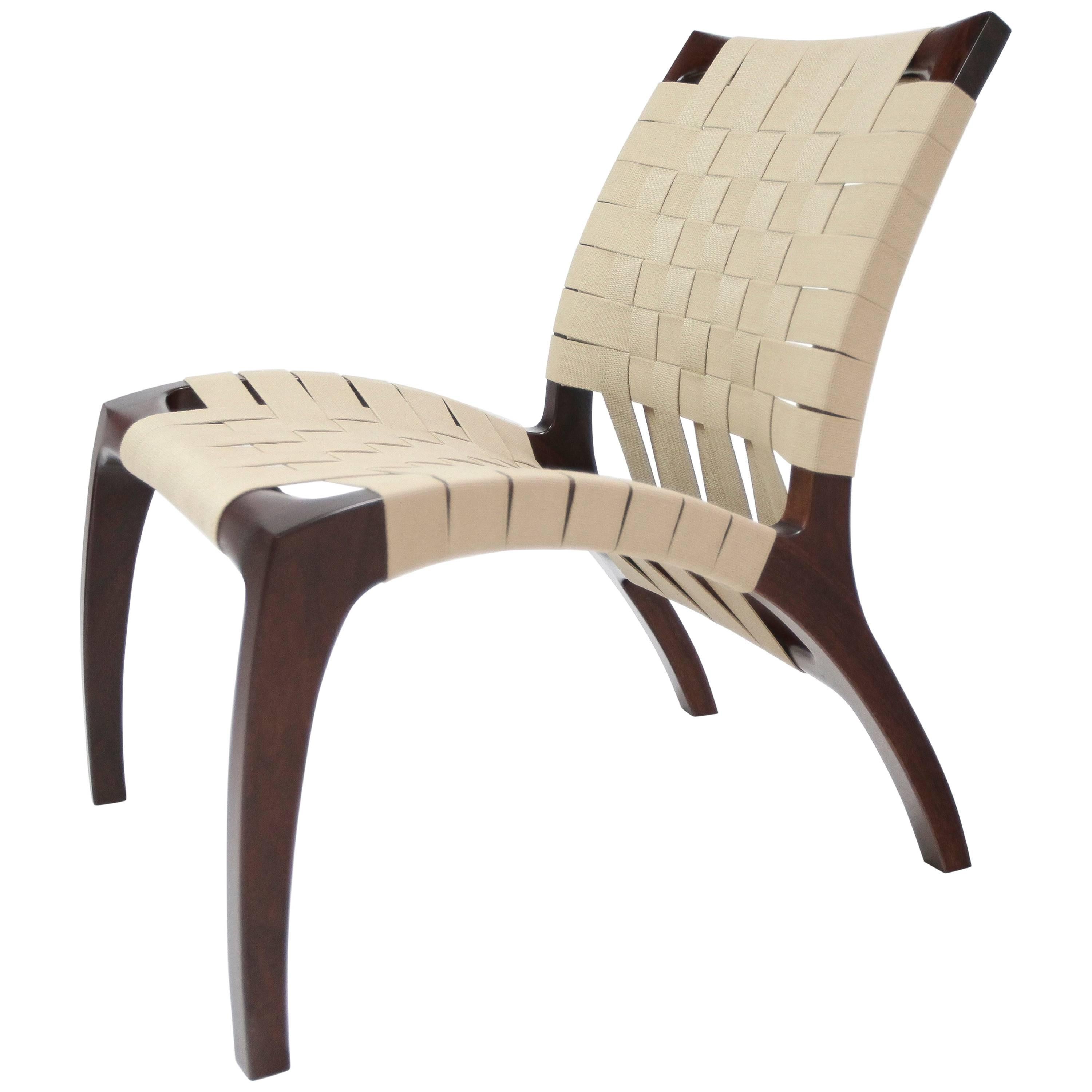 Luna Chair Handcrafted Webbed Modernist Design in White Oak Ergonomic Back For Sale