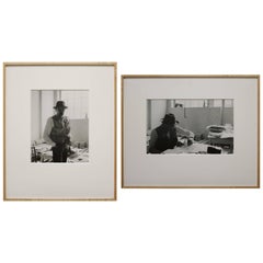 Pair of Framed Black and White Self Portraits Photographs by Gottfried Tollman