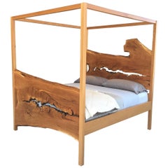 Live Edge Slab Wood Canopy Bed, Customizable, by Goebel