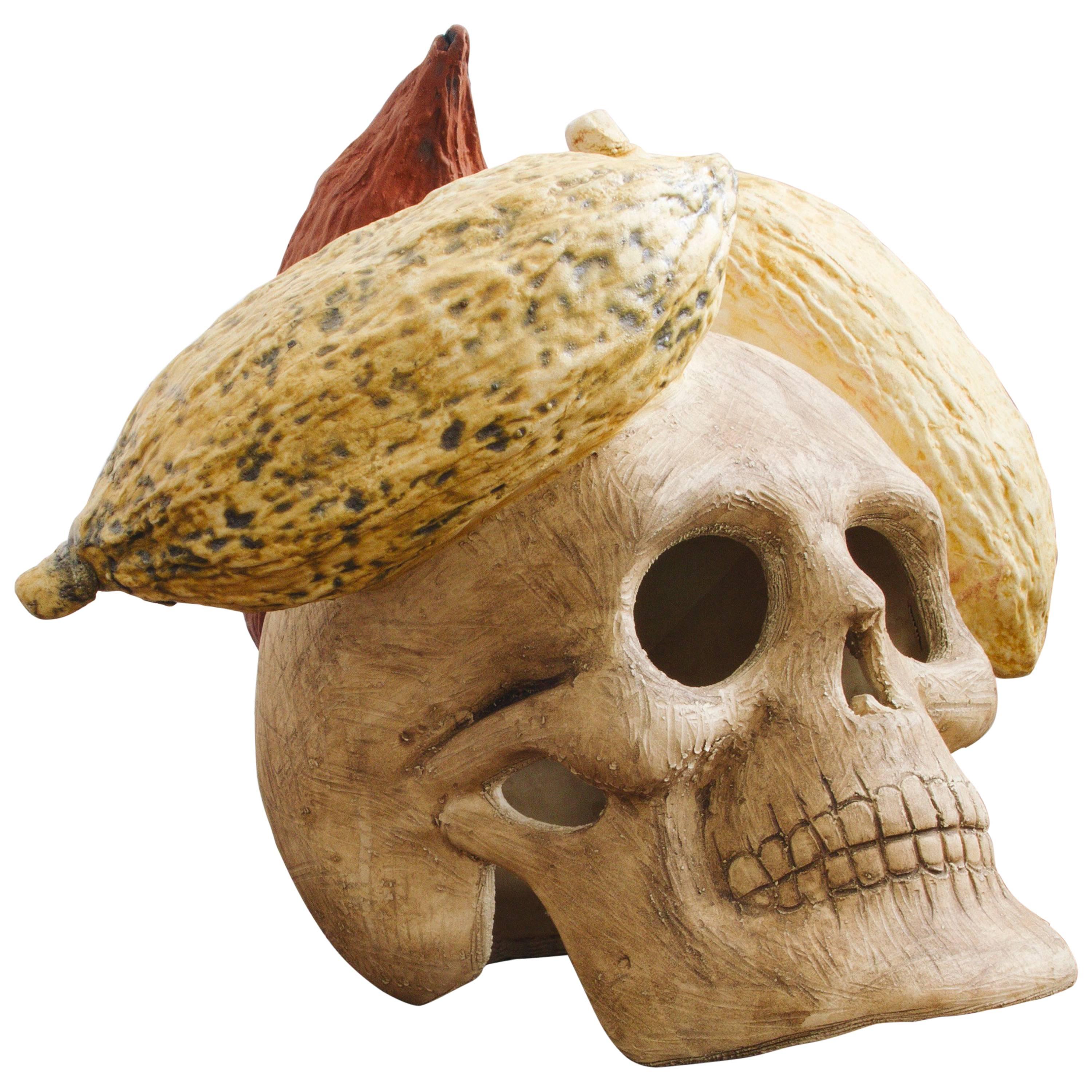Sculpture de crâne mexicaine en céramique - Art populaire artisanal, édition 1/30
