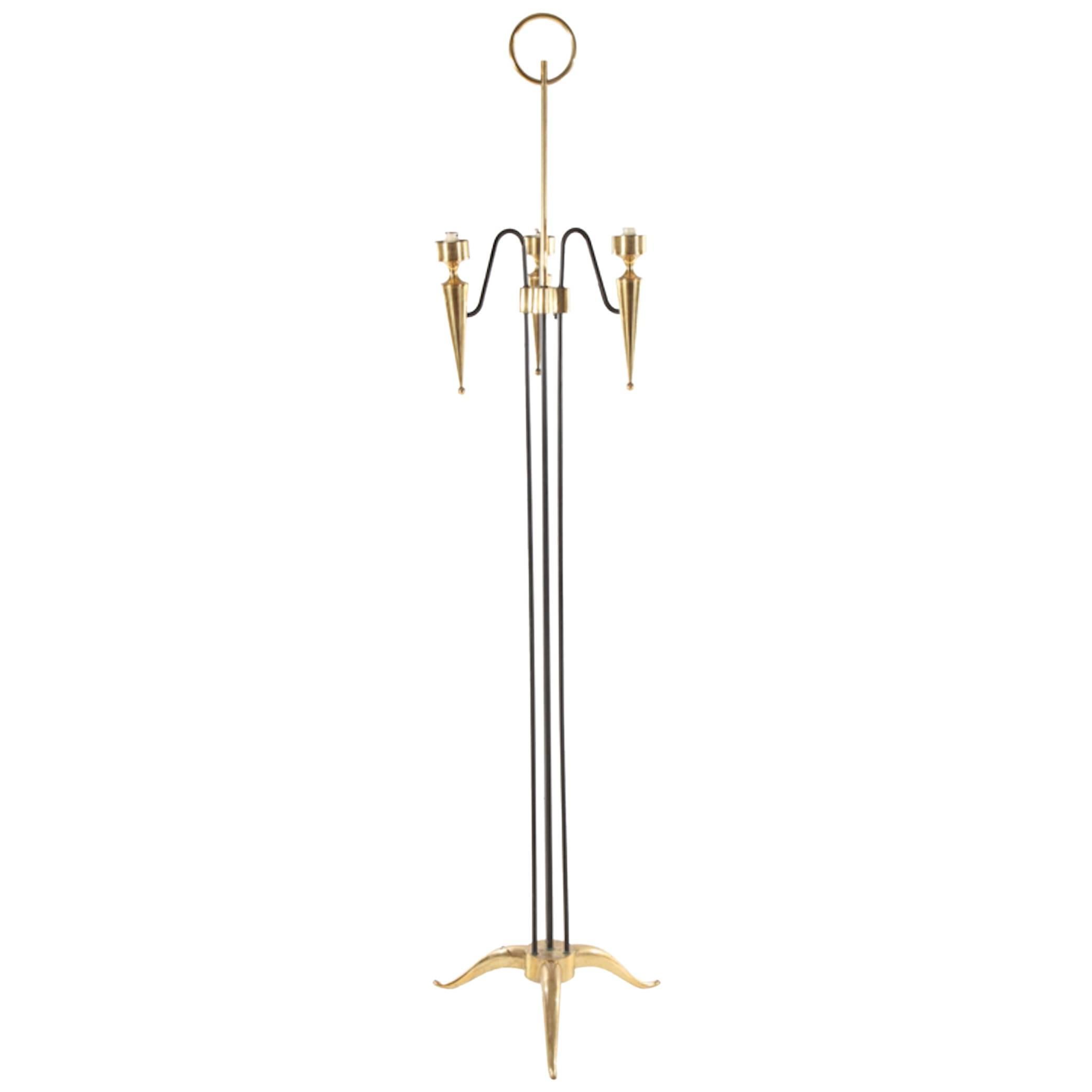 French Brass and Iron Floor Lamp, 1950 For Sale