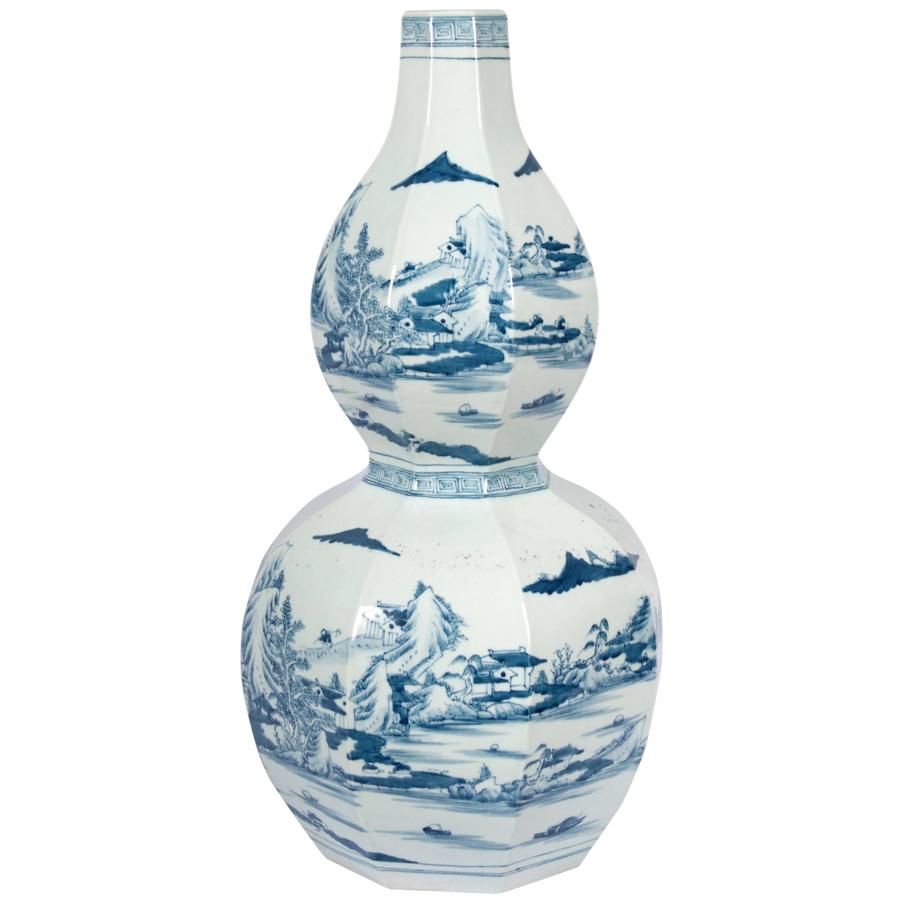 Octagon Double Gourd Shaped Blue and White Vase