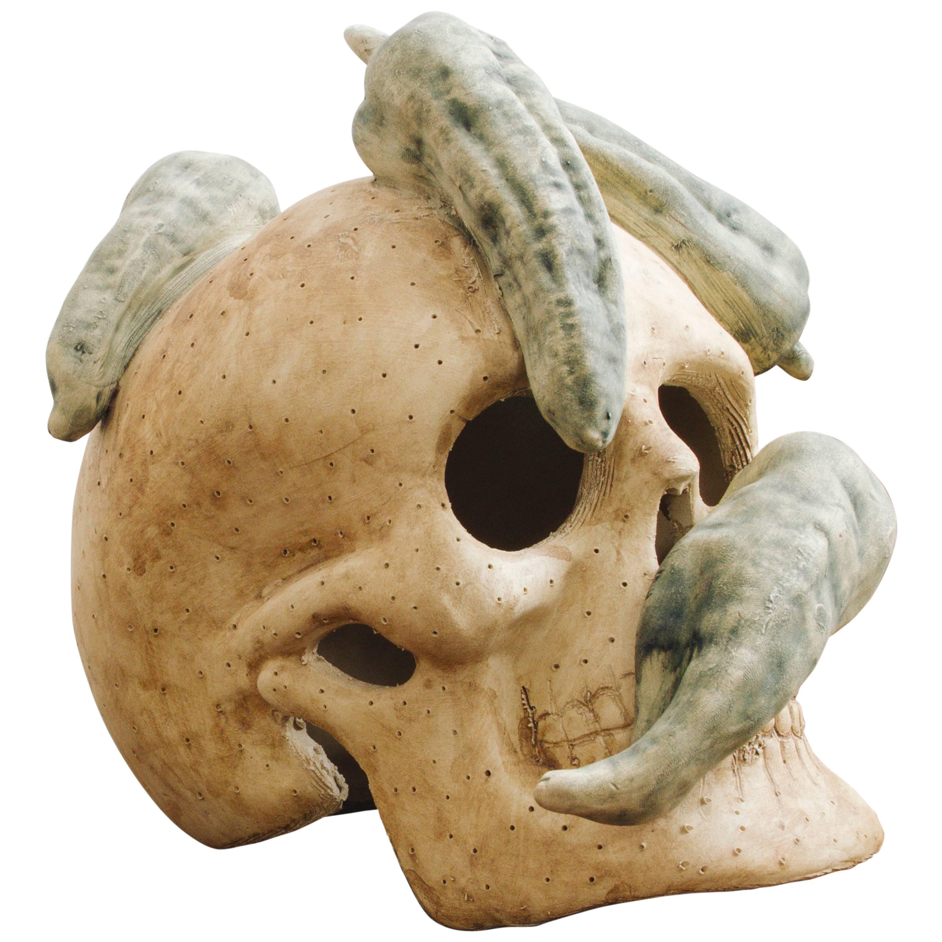 Earthen Brown Fire Brick Ceramic Skull 