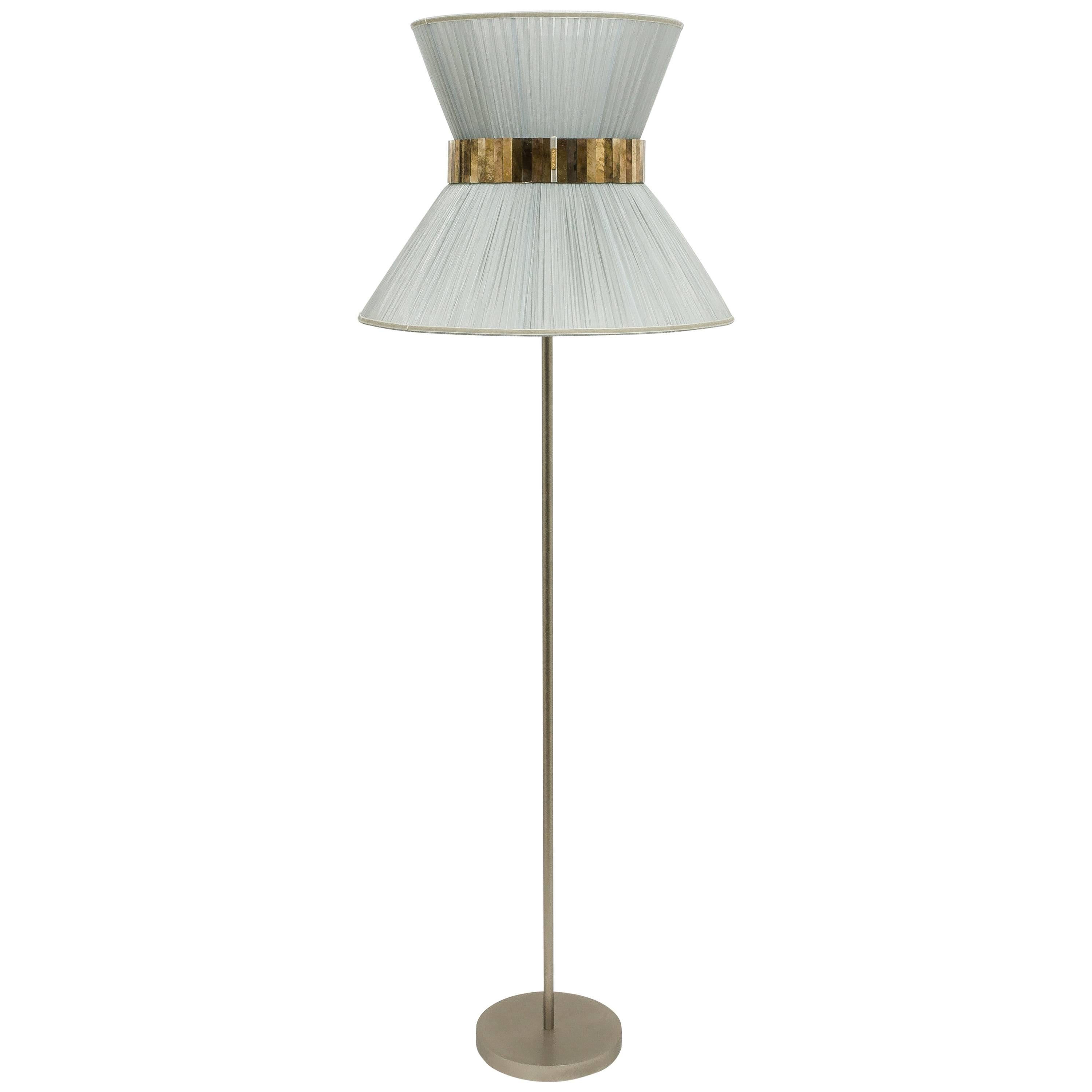 Tiffany contemporary Floor Lamp 60 silver Silk, nickel Brass , Silvered Glass